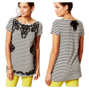 ANTHROPOLOGIE Stripe Filigree Embroidered Tunic